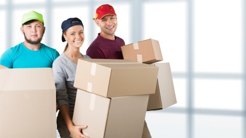 Office relocation materials in a Canary Wharf commercial building